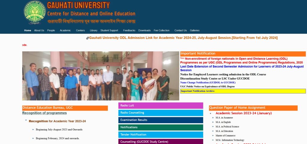 guwahati university distance admission 2024